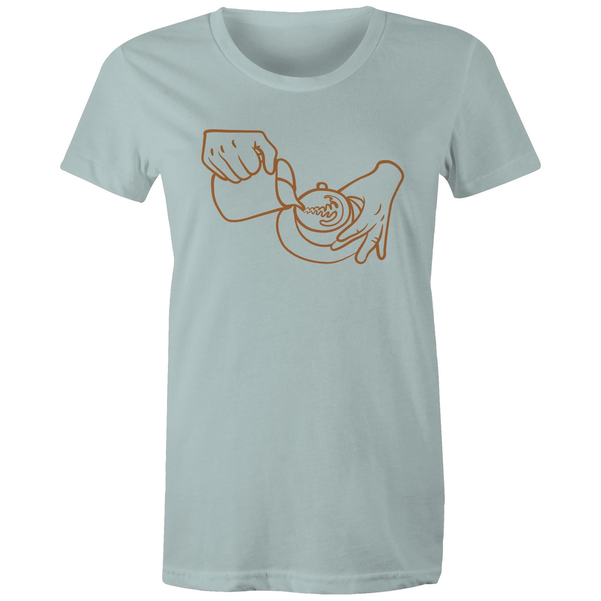 Barista Pouring Coffee - Womens T-shirt Pale Blue Womens T-shirt Coffee Printed In Australia