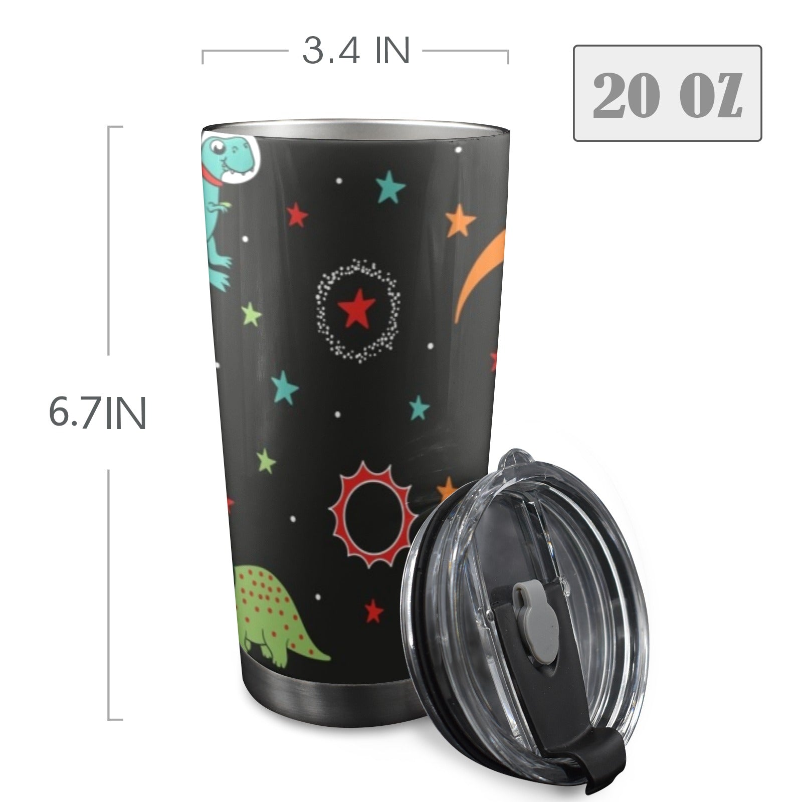 Astronaut Dinosaurs - 20oz Mobile Tumbler with Lid (Black Lock) 20oz Travel Mug animal Printed Offshore Space