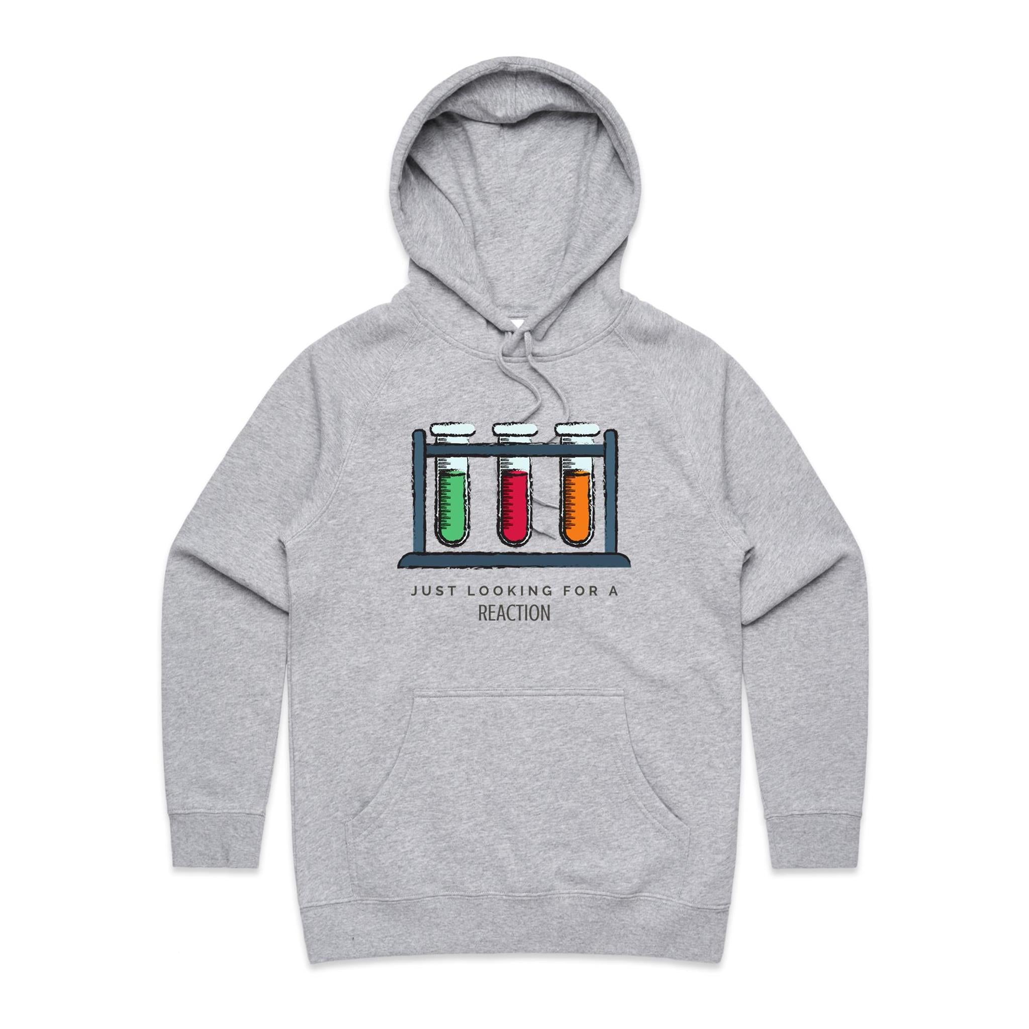Test Tubes, Just Looking For A Reaction - Womens Hoodie Grey Marle Womens Hoodie Printed In Australia Science