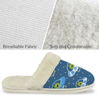 Cute Aliens in UFOs Men's Fur Trim Thick-Sole Indoor Slippers Men's Fur Trimmed Slippers Printed Offshore Sci-Fi
