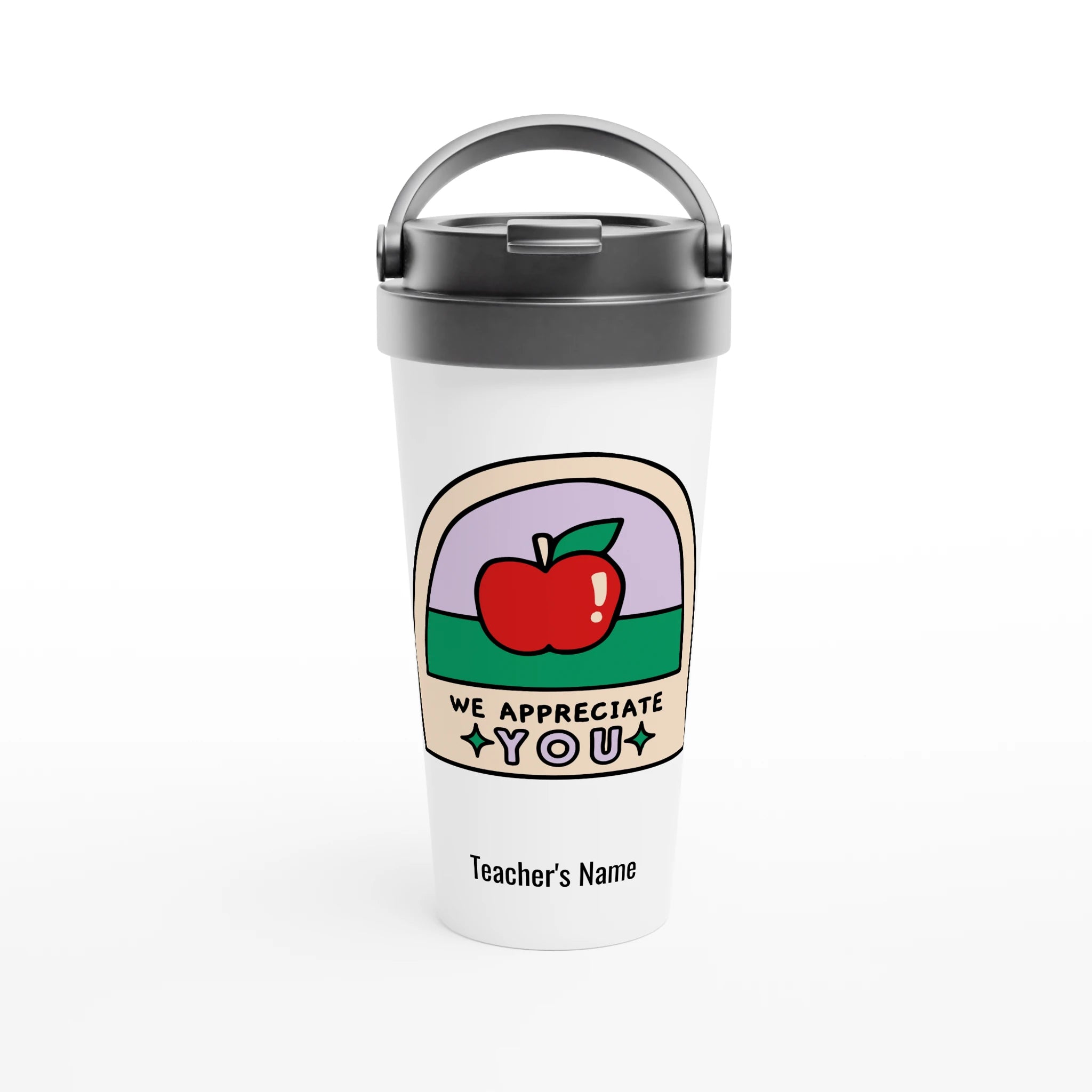Personalise - We Appreciate You, Teacher, Apple - White 15oz Stainless Steel Travel Mug Default Title Personalised Travel Mug