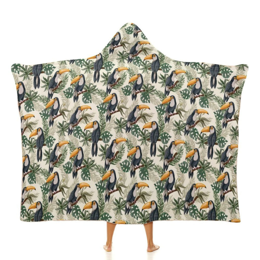 Toucan Jungle Kids Hooded Blanket 100cm x 130cm white 40"×50" Kids Hooded Blanket animal Printed Offshore