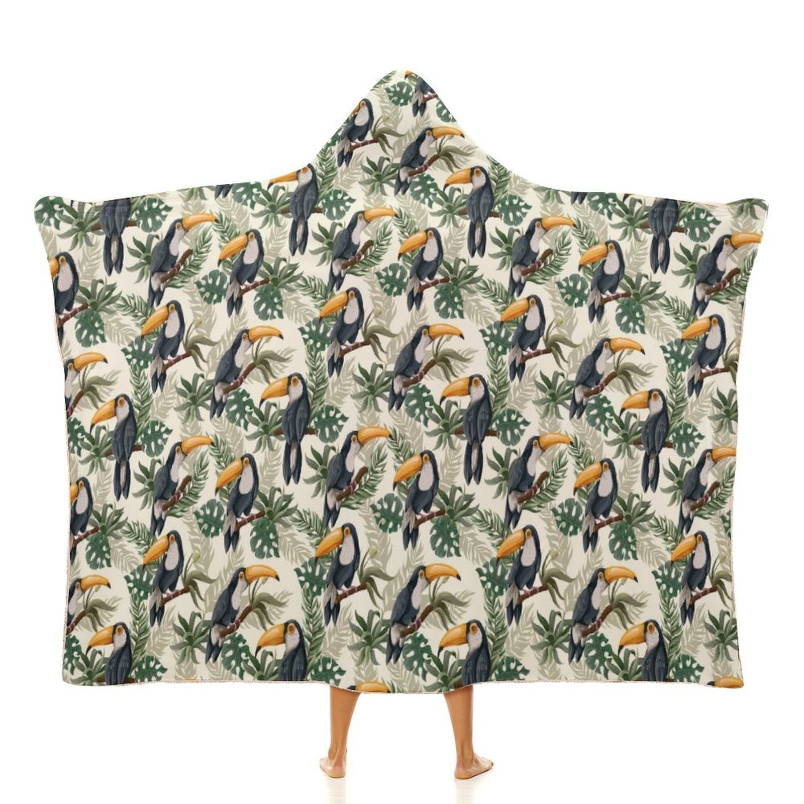 Toucan Jungle Kids Hooded Blanket 100cm x 130cm white 40"×50" Kids Hooded Blanket animal Printed Offshore