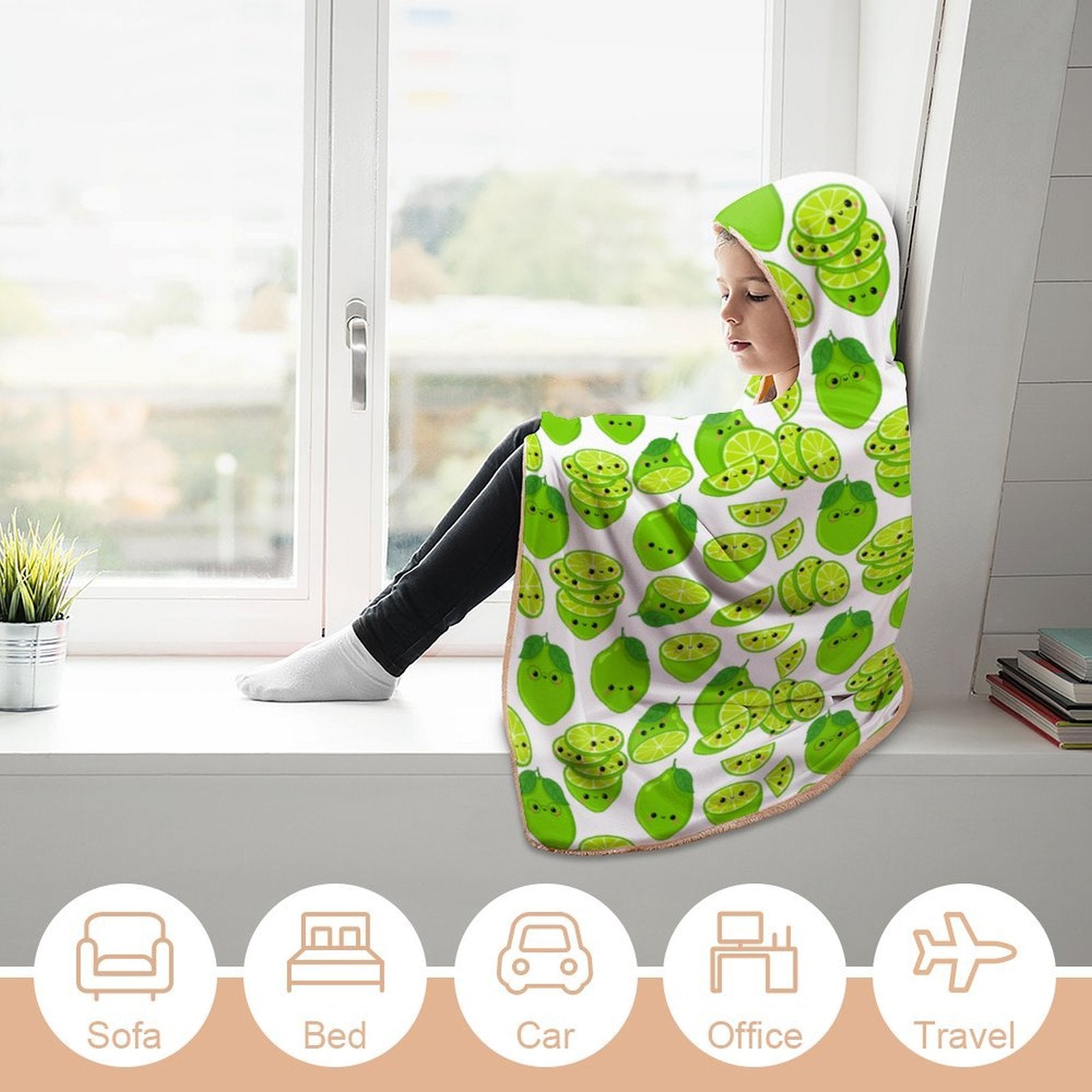 Cute Limes Kids Hooded Blanket 100cm x 130cm Kids Hooded Blanket Food Printed Offshore