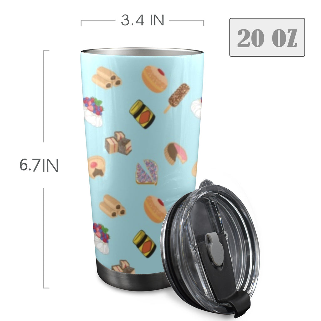 Classic Aussie Food Icons 20oz Mobile Tumbler with Lid (Black Lock) 20oz Travel Mug Australia Food Printed Offshore