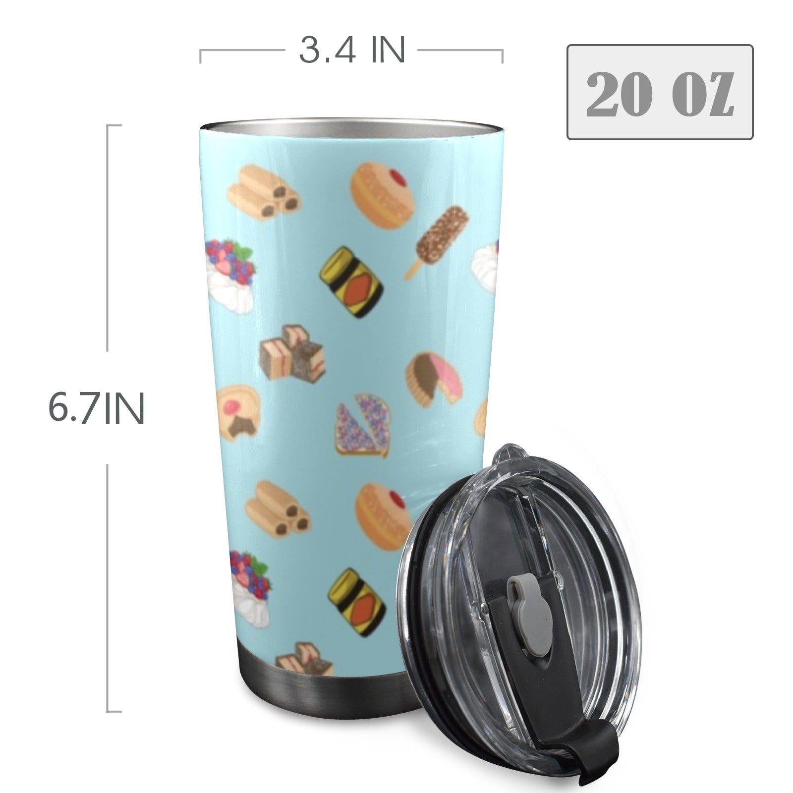 Classic Aussie Food Icons 20oz Mobile Tumbler with Lid (Black Lock) 20oz Travel Mug Australia Food Printed Offshore