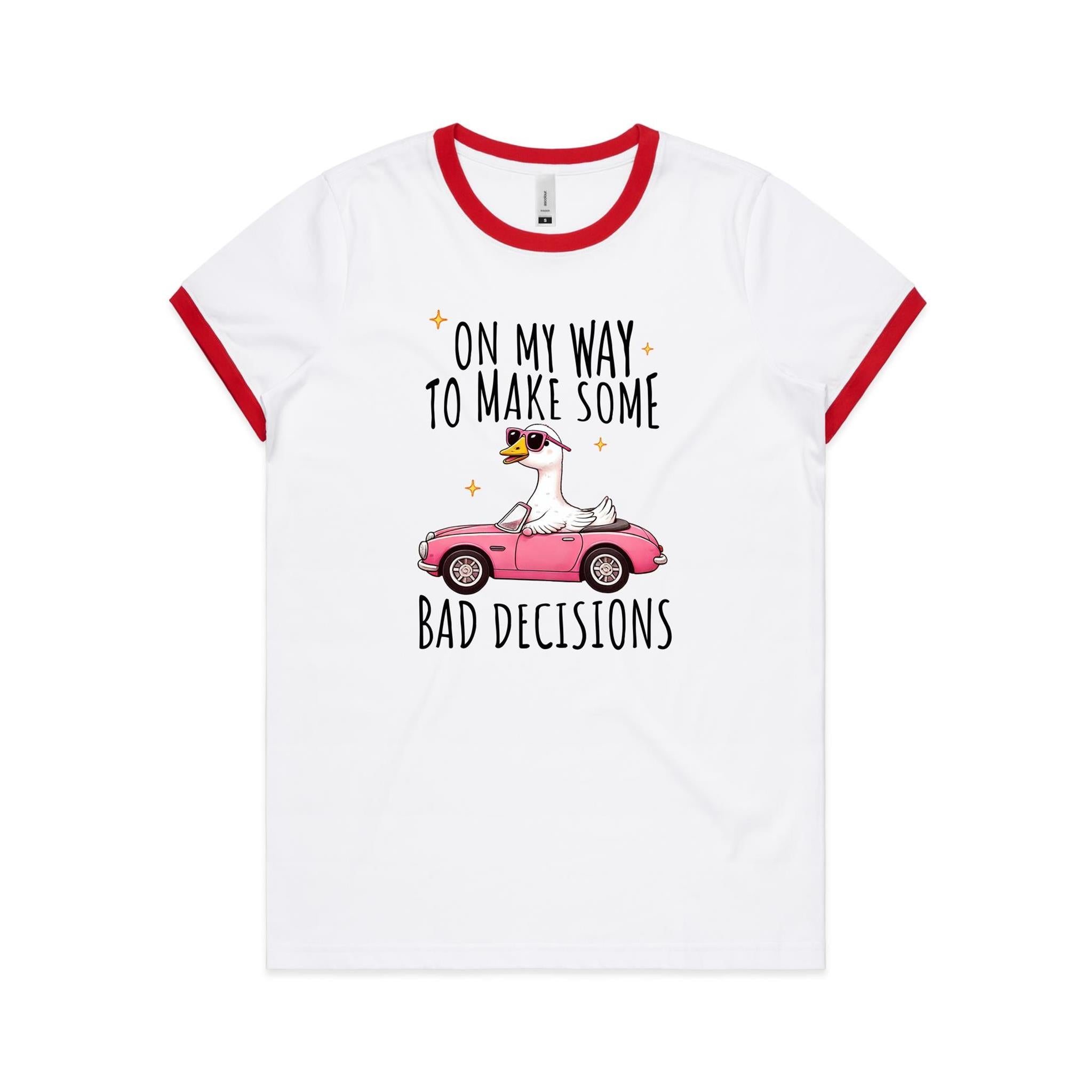 On My Way To Make Some Bad Decisions - Women's Ringer Tee White Red Womens Ringer T-shirt animal Printed In Australia