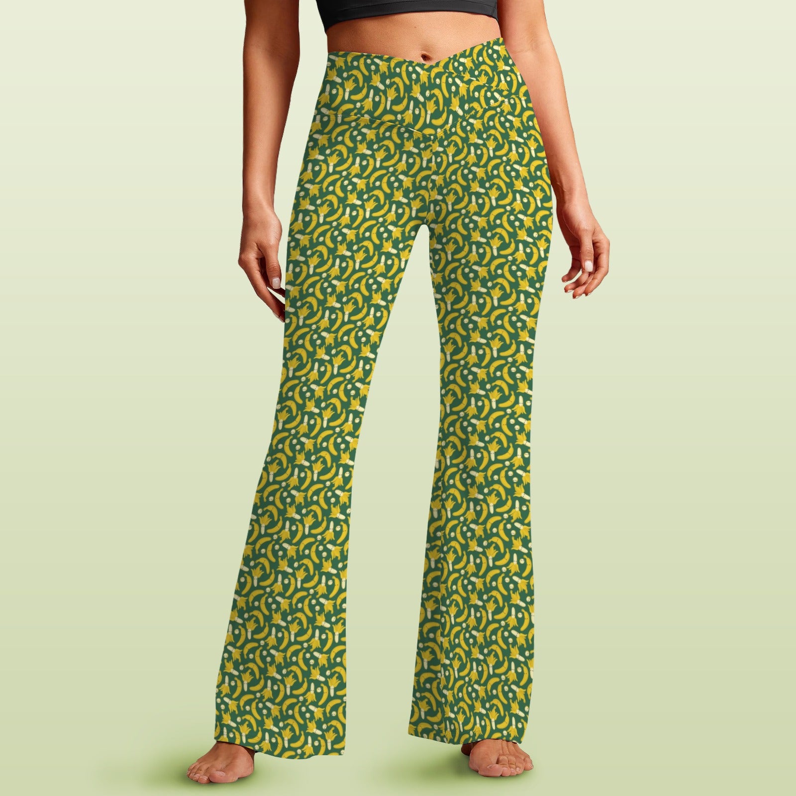 Happy Bananas High Waist Crossover Tummy Control Flare Leggings 5XL High Waist Flare Leggings Food Printed Offshore