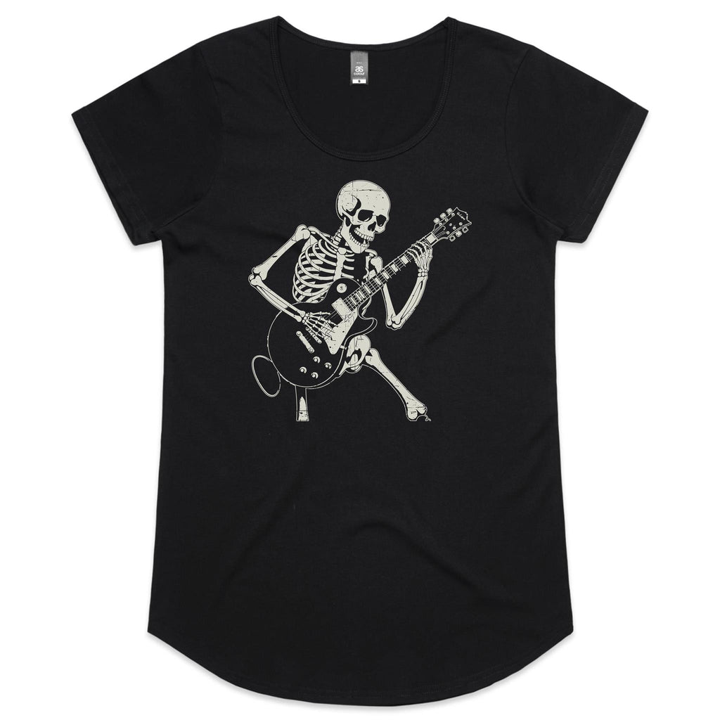 Skeleton Playing Guitar Women's AS Colour Scoop Neck T-Shirt Black Womens Scoop Neck T-shirt Music Printed In Australia