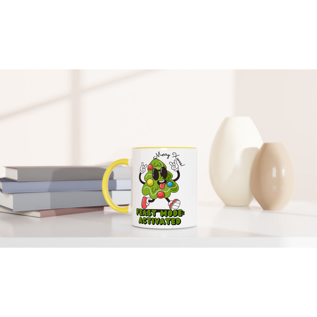 Christmas Feast Mode Activated - White 11oz Ceramic Mug with Colour Inside Christmas Colour Mug Christmas Globally Fulfilled