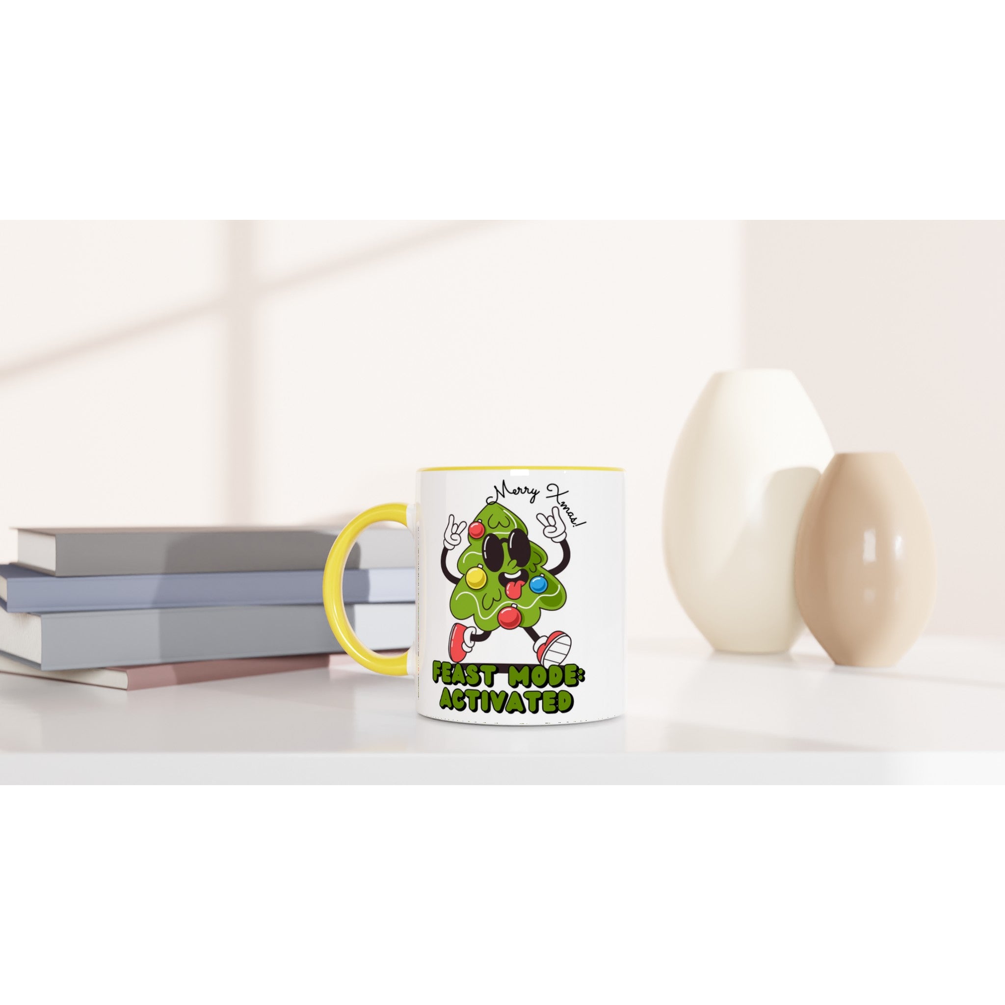 Christmas Feast Mode Activated - White 11oz Ceramic Mug with Colour Inside Christmas Colour Mug Christmas Globally Fulfilled