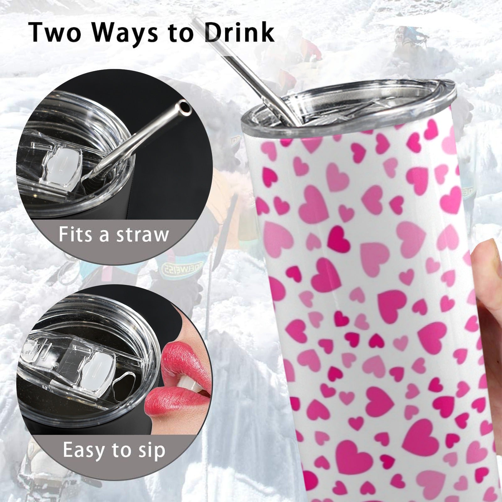 Pink Hearts On White - 20oz Tall Skinny Tumbler with Lid and Straw