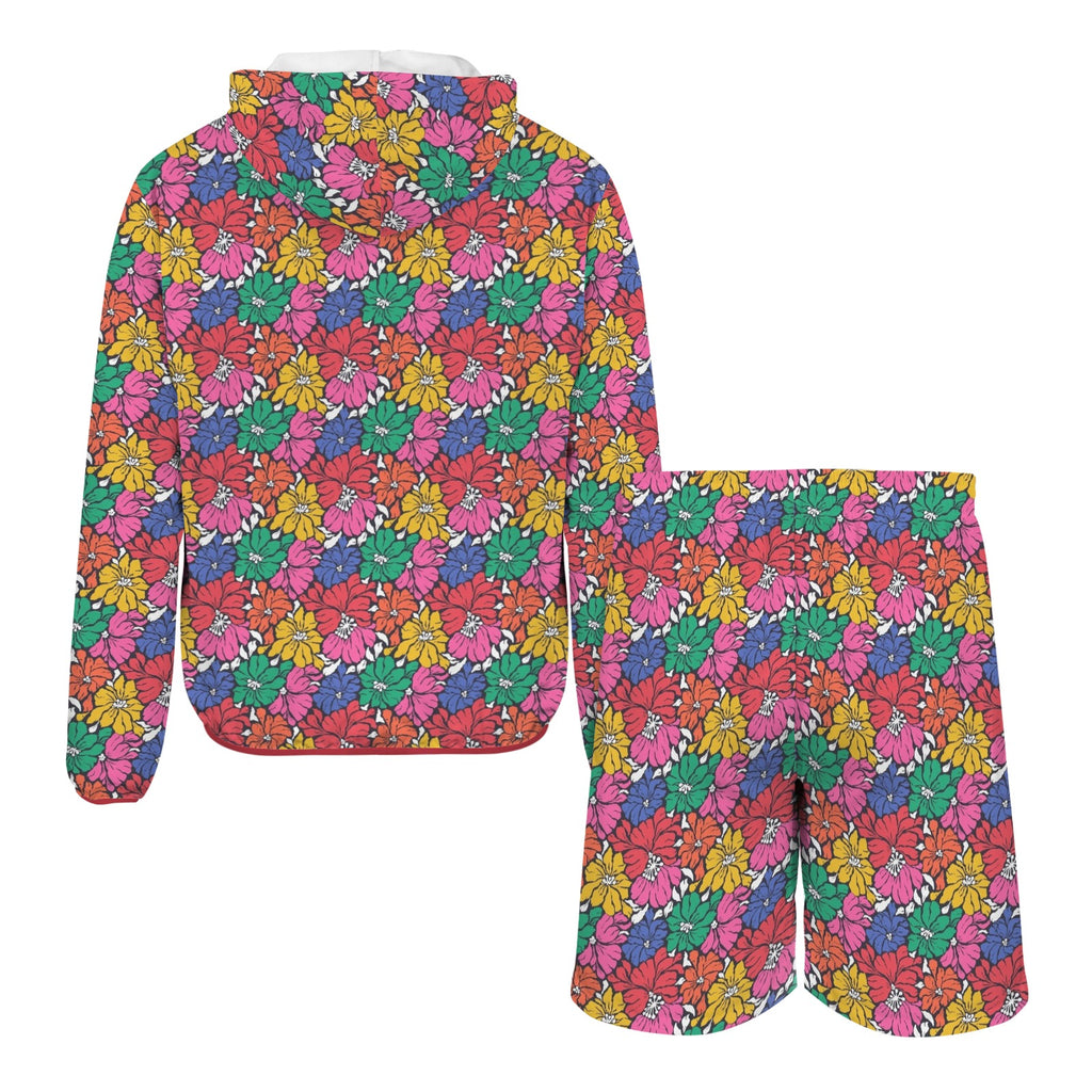 Bright And Bold Flowers Men's Lightweight Sun Hoodie & Shorts Set Men's Lightweight Sun Hoodie & Shorts Plants Printed Offshore