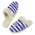 Anchors Away Men's Fur Trim Thick-Sole Indoor Slippers 2XL Men's Fur Trimmed Slippers Ocean Printed Offshore