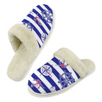 Anchors Away Men's Fur Trim Thick-Sole Indoor Slippers 2XL Men's Fur Trimmed Slippers Ocean Printed Offshore