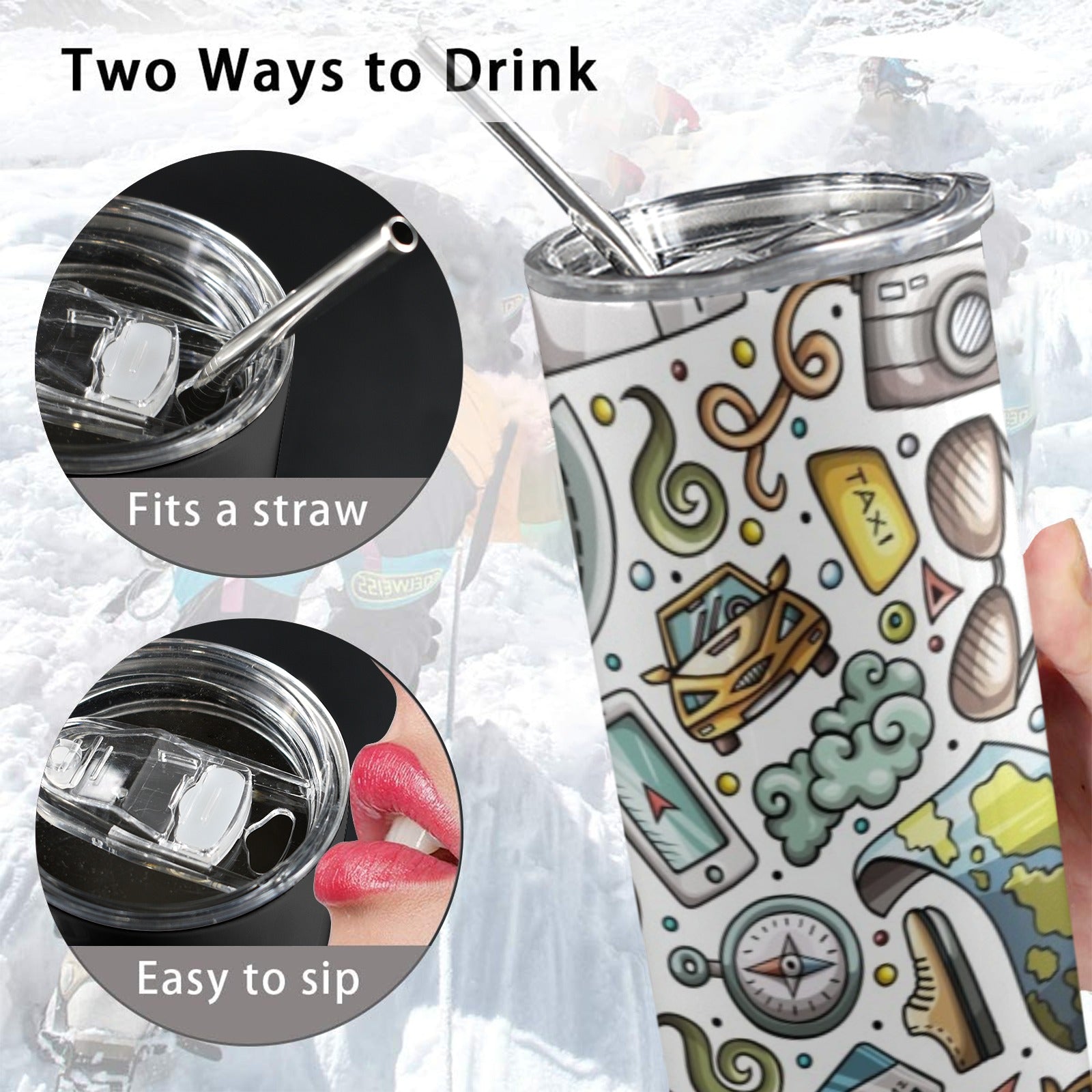 Travel Montage - 20oz Tall Skinny Tumbler with Lid and Straw