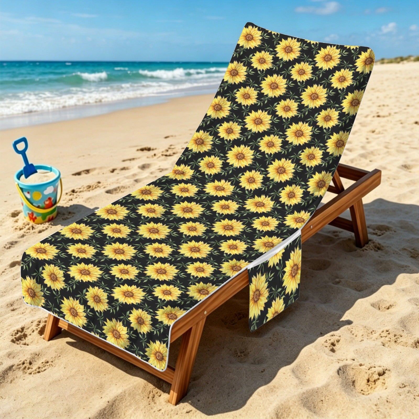 Painted Sunflower Beach Chair Towel Cover with Side Pockets