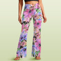 Bright Pink Floral High Waist Crossover Tummy Control Flare Leggings 5XL High Waist Flare Leggings Plants Printed Offshore