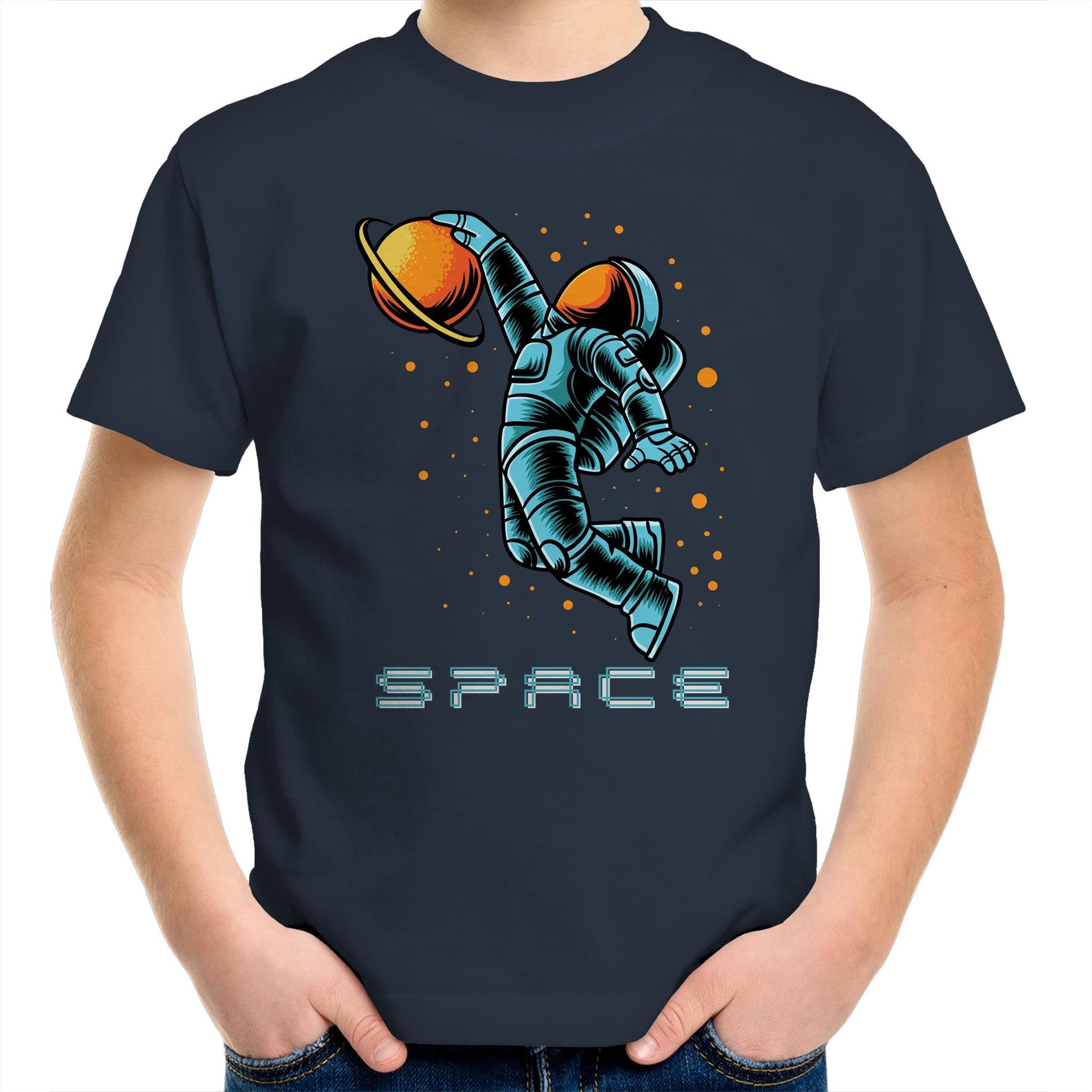 Astronaut Basketball - Kids Youth T-Shirt Navy Kids Youth T-shirt Printed In Australia Space