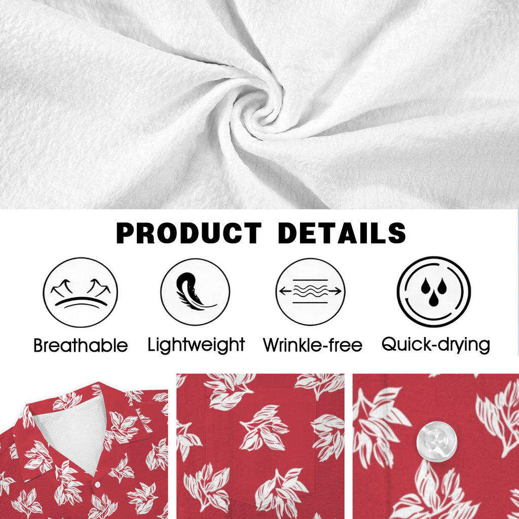 Red Retro Foliage Men's Crinkle Hawaiian Shirt