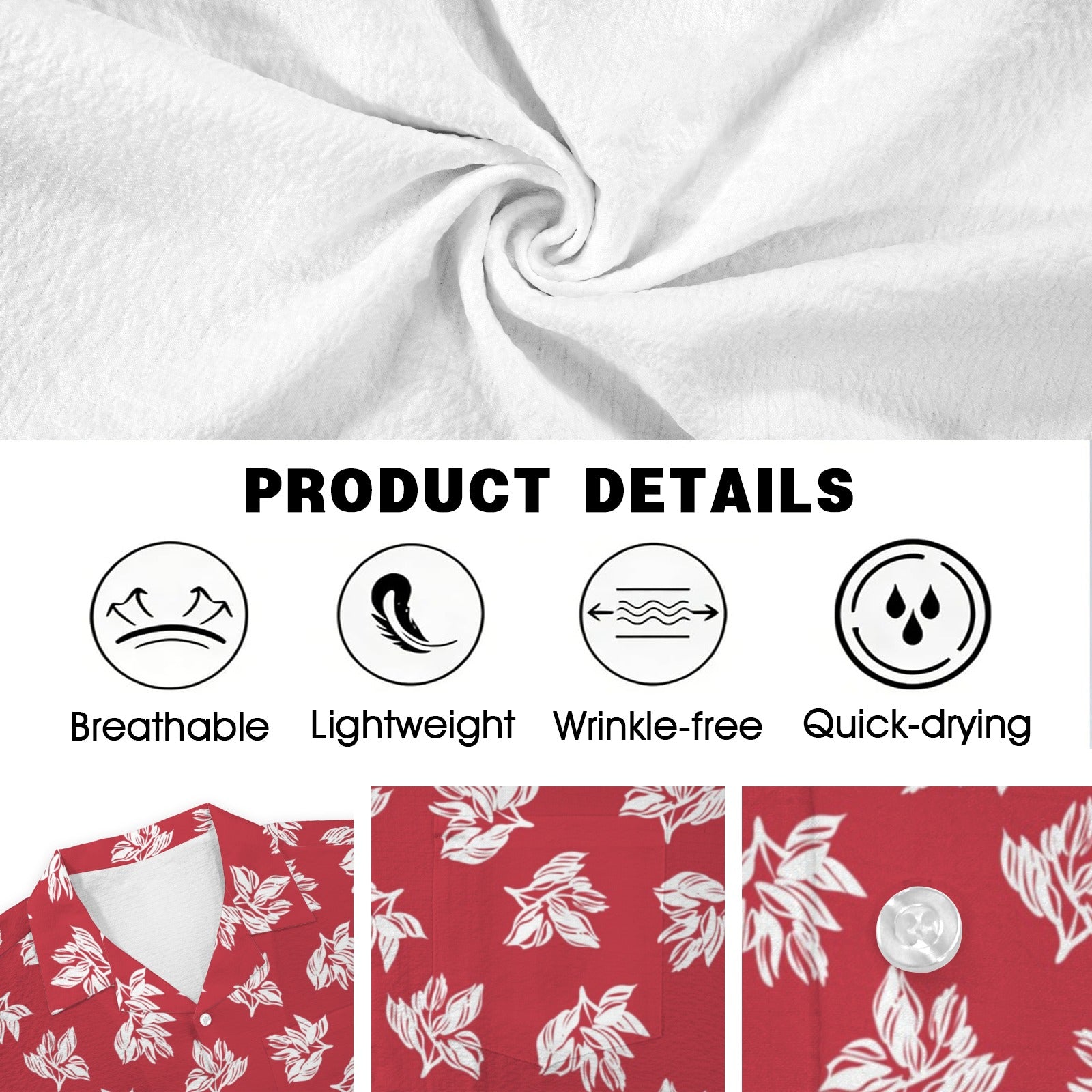 Red Retro Foliage Men's Crinkle Hawaiian Shirt