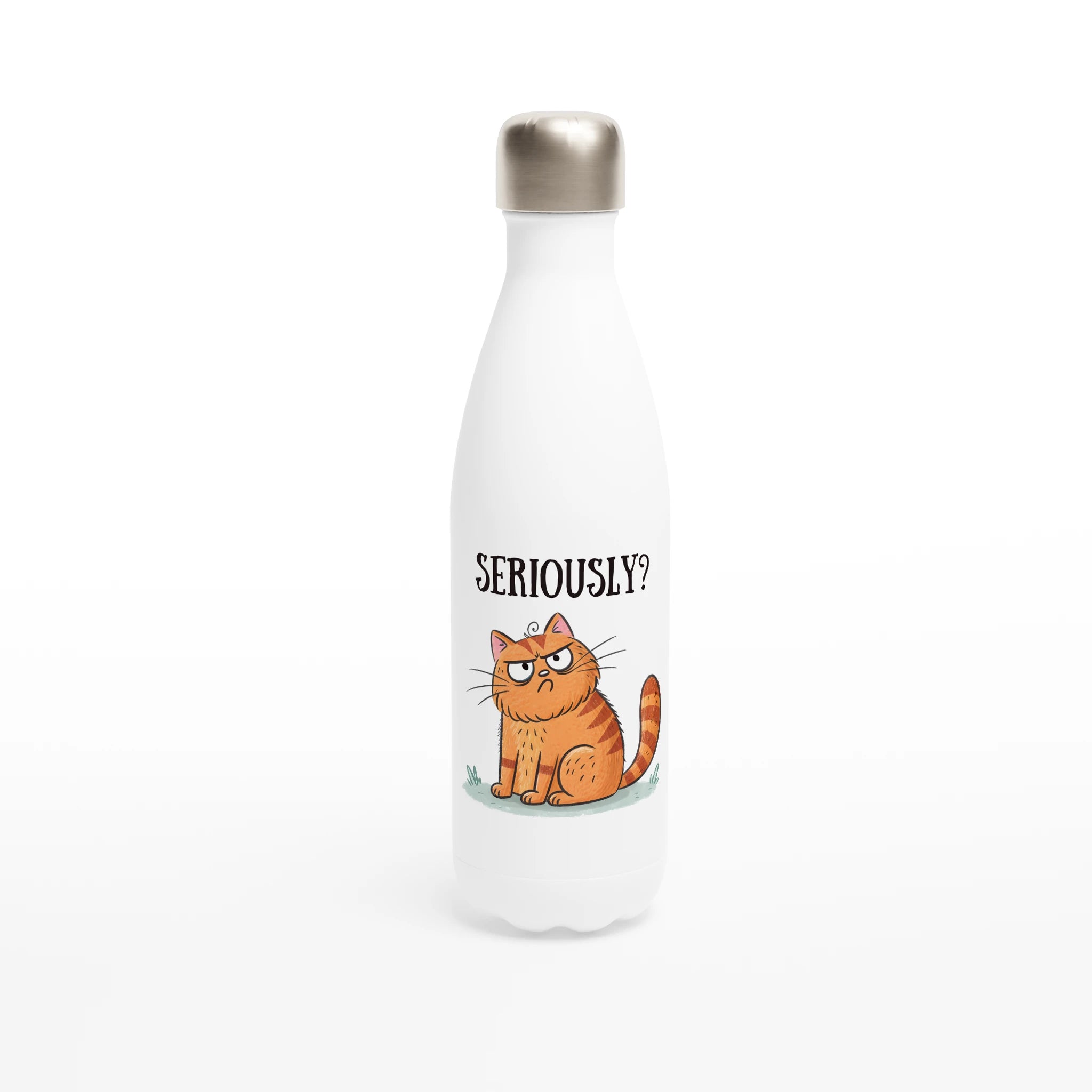 Cat Seriously? - White 17oz Stainless Steel Water Bottle Default Title White Water Bottle animal Globally Fulfilled