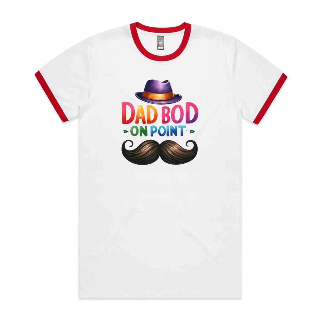 Dad Bod On Point - Staple Ringer Tee White Red Ringer T-Shirt Dad Printed In Australia