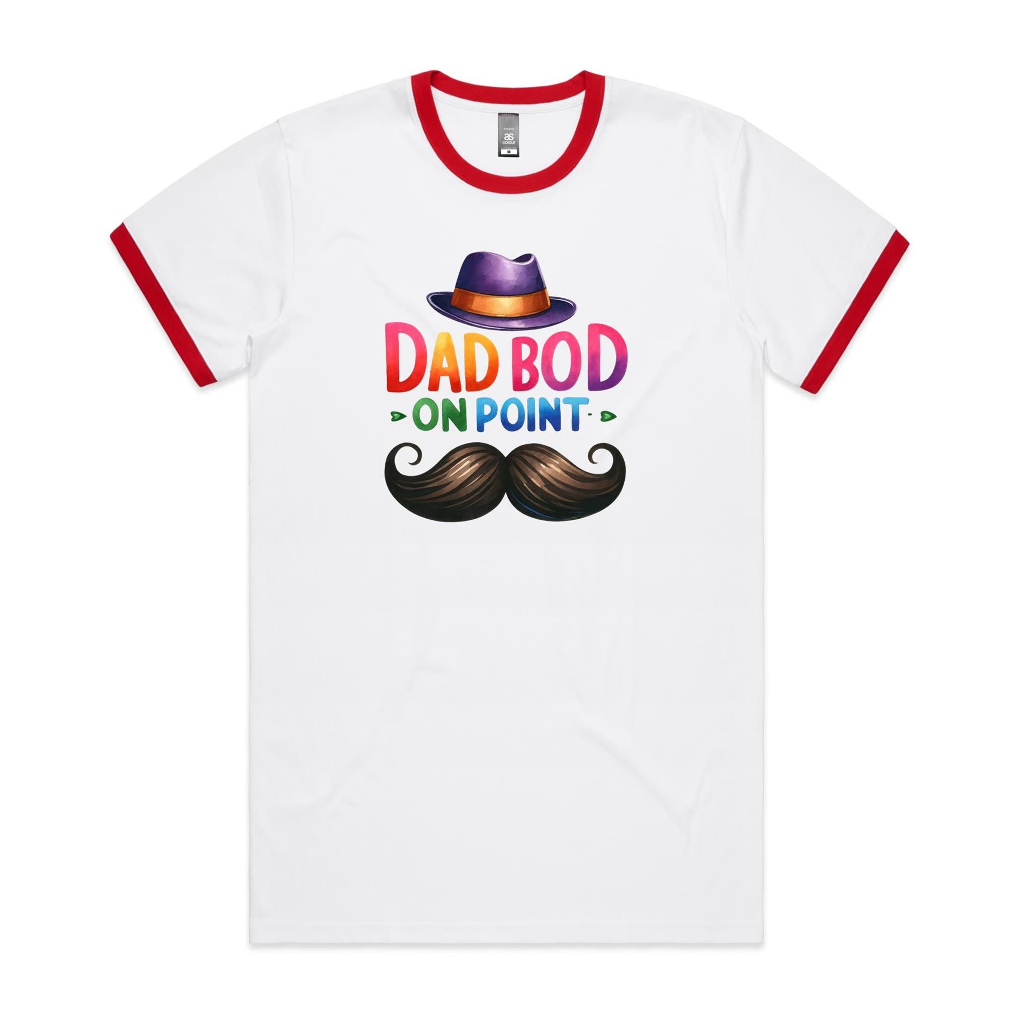 Dad Bod On Point - Staple Ringer Tee White Red Ringer T-Shirt Dad Printed In Australia
