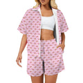Pink Donut Stripes Women's Windbreaker Short Set 2XL Women's Windbreaker Short Set Food Printed Offshore