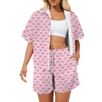 Pink Donut Stripes Women's Windbreaker Short Set 2XL Women's Windbreaker Short Set Food Printed Offshore