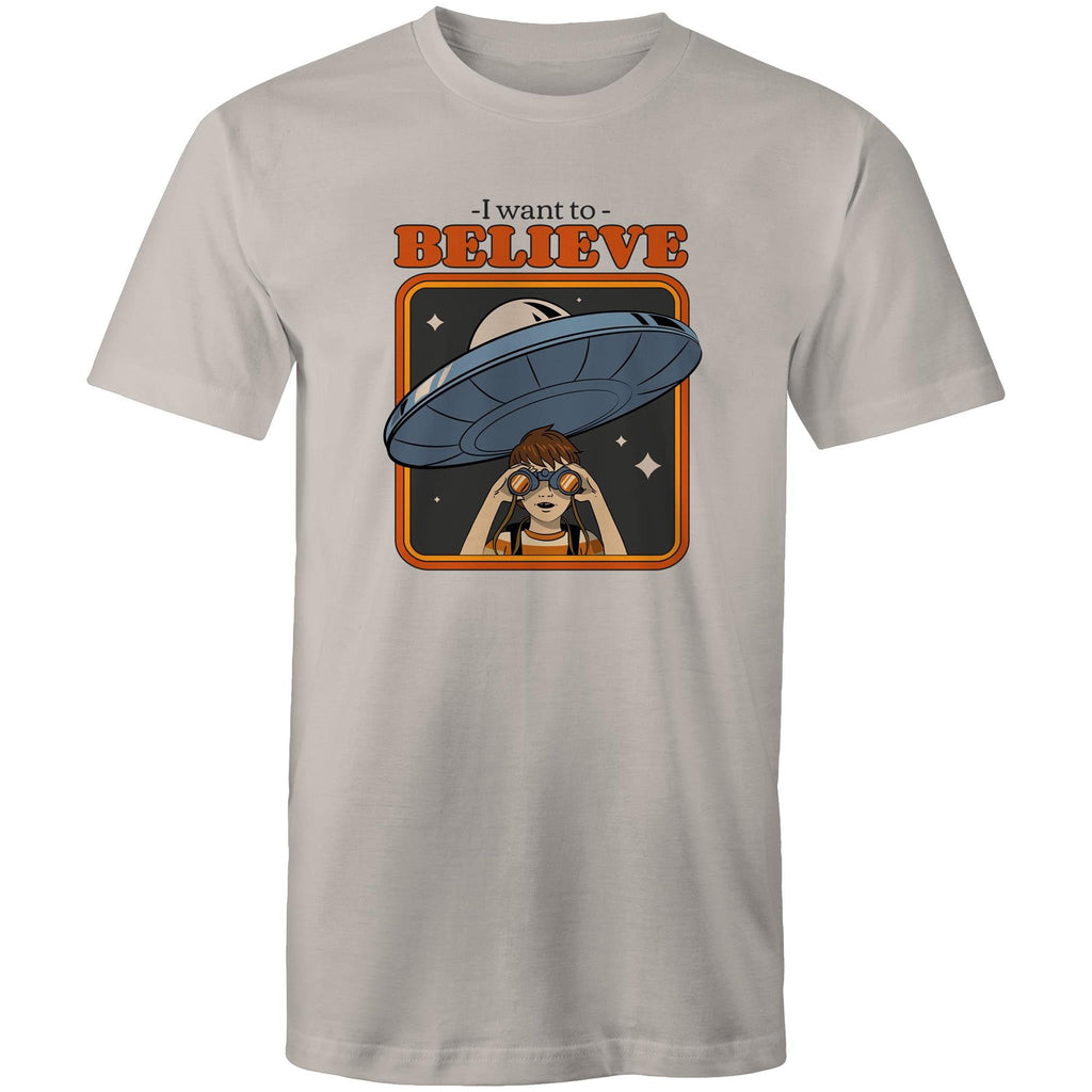 I Want To Believe - Mens T-Shirt Light Grey Mens T-shirt Printed In Australia Sci Fi