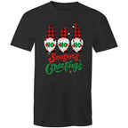 Christmas Gnomes Seasons Greetings - Mens T-Shirt Black Mens Christmas T-shirt Christmas Printed In Australia