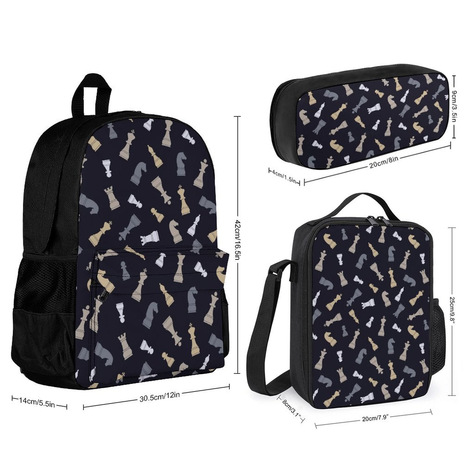 Chess Pattern - Three Piece Backpack Set