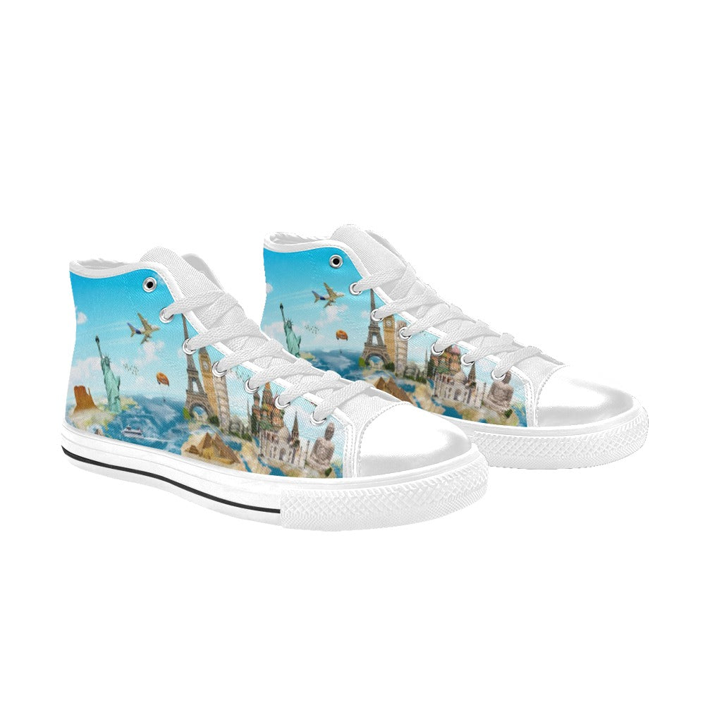 World Monuments - Kids High Top Canvas Shoes