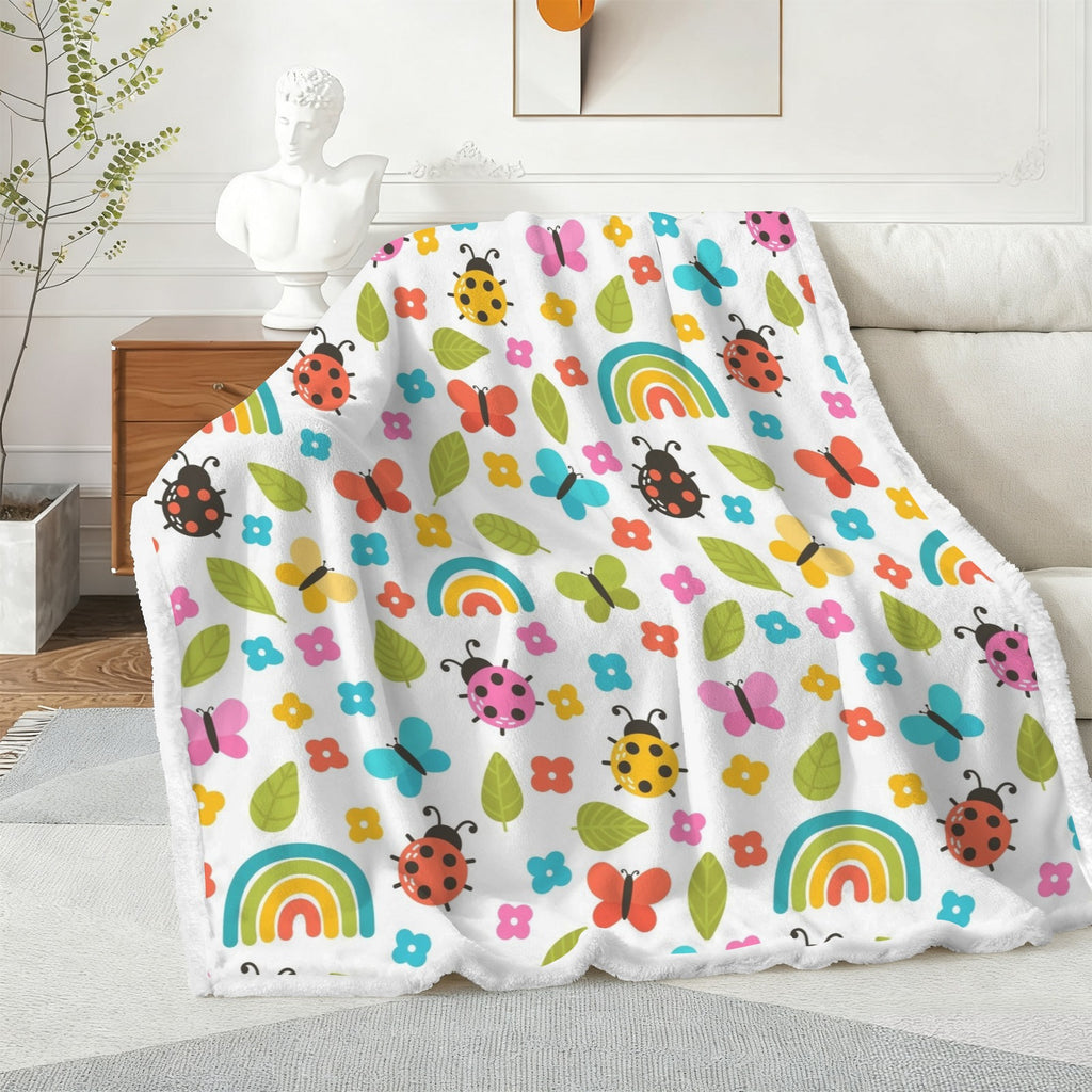 Ladybugs And Rainbows - Double-Layer Fleece Blanket 51"x59"