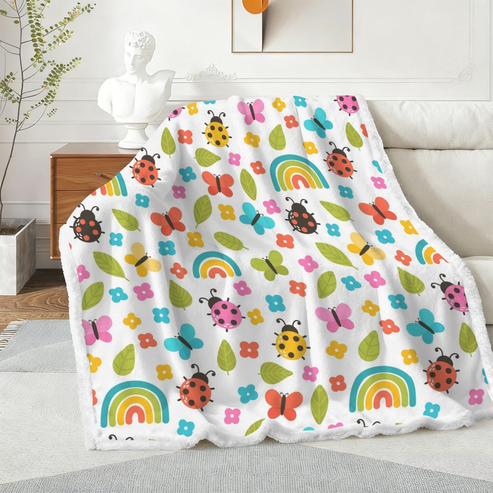 Ladybugs And Rainbows - Double-Layer Fleece Blanket 51"x59"