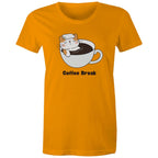 Cat Coffee Break - Womens T-shirt Orange Womens T-shirt animal Coffee Printed In Australia