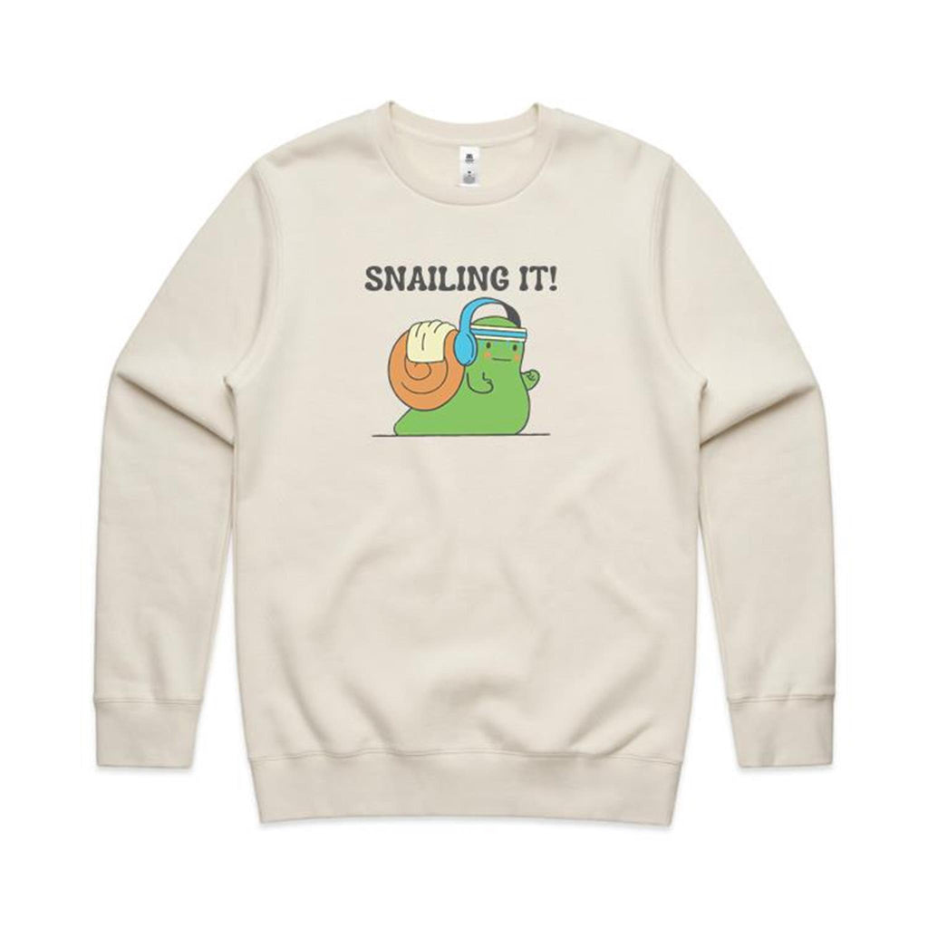 Snailing It - AS Colour Stencil Crew Ecru Sweatshirt animal Fitness Printed In Australia