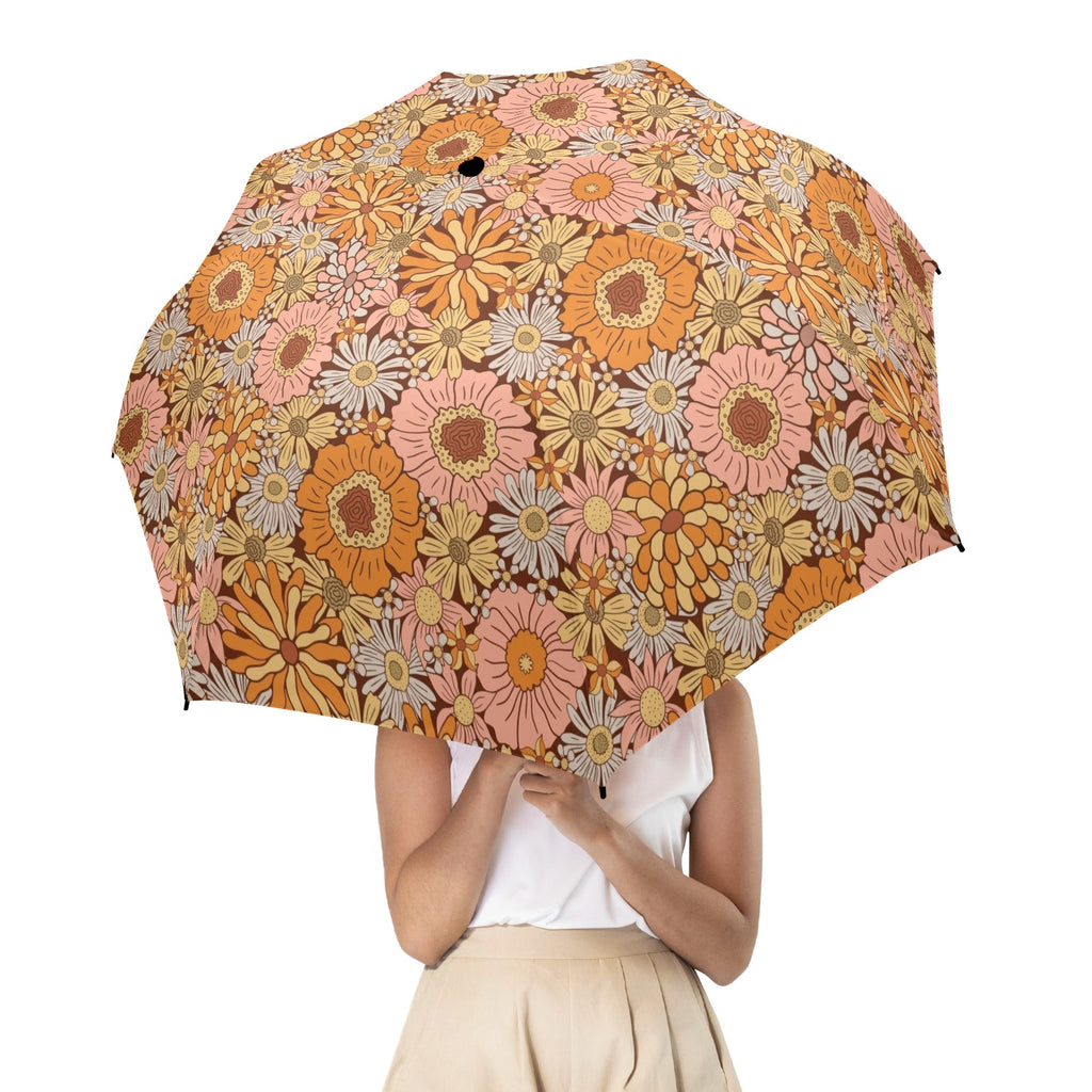 Orange Retro Floral Umbrella Umbrella Plants Printed Offshore