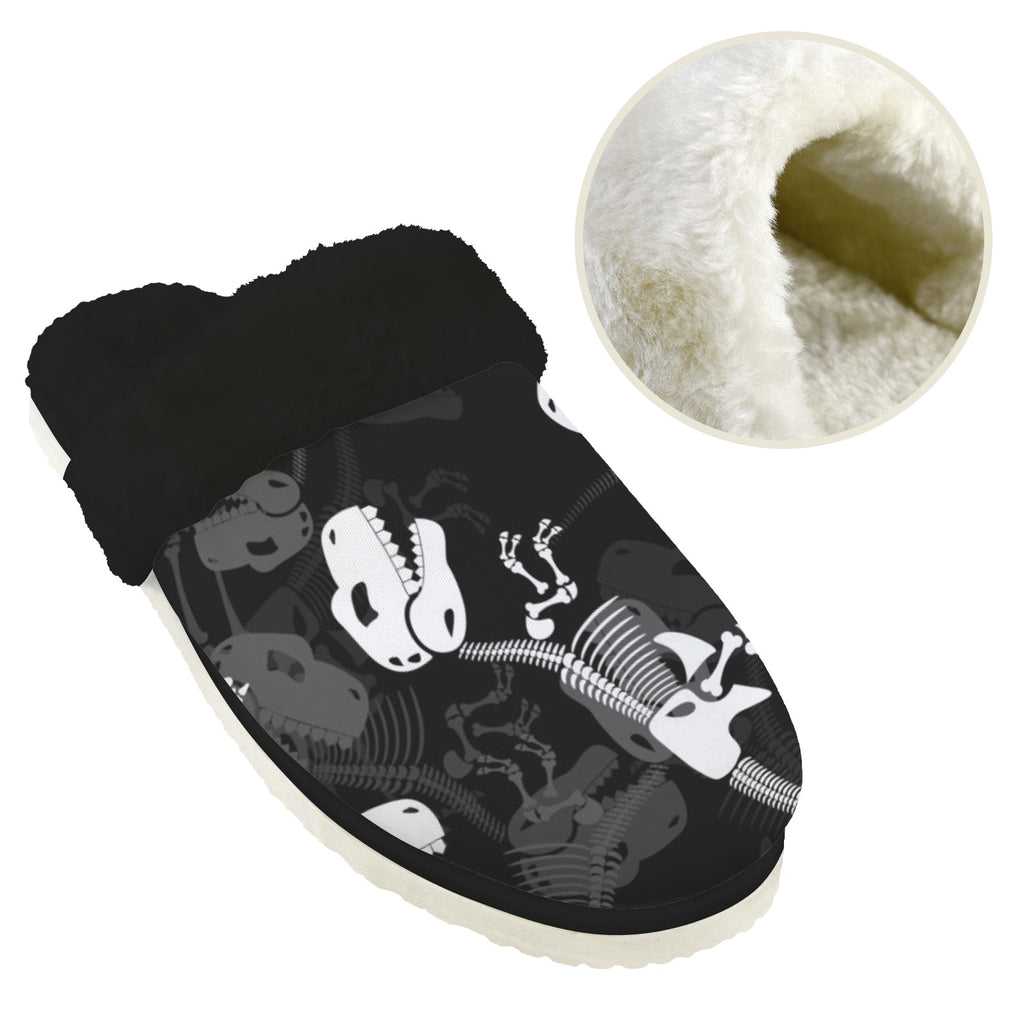 Dinosaur Skeleton Men's Fur Trim Thick-Sole Indoor Slippers Men's Fur Trimmed Slippers animal Printed Offshore