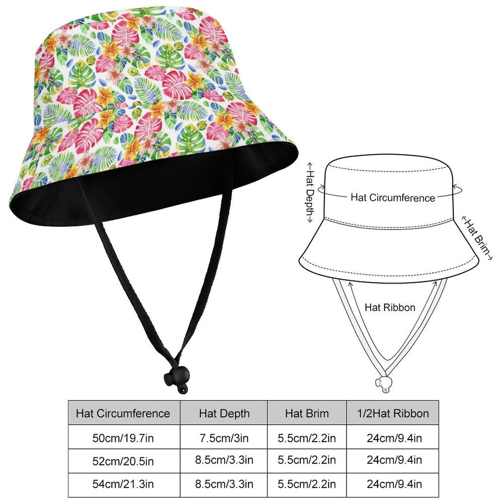 Bright Painted Tropical Kids Bucket Hat Kids Bucket Hat Plants Printed Offshore