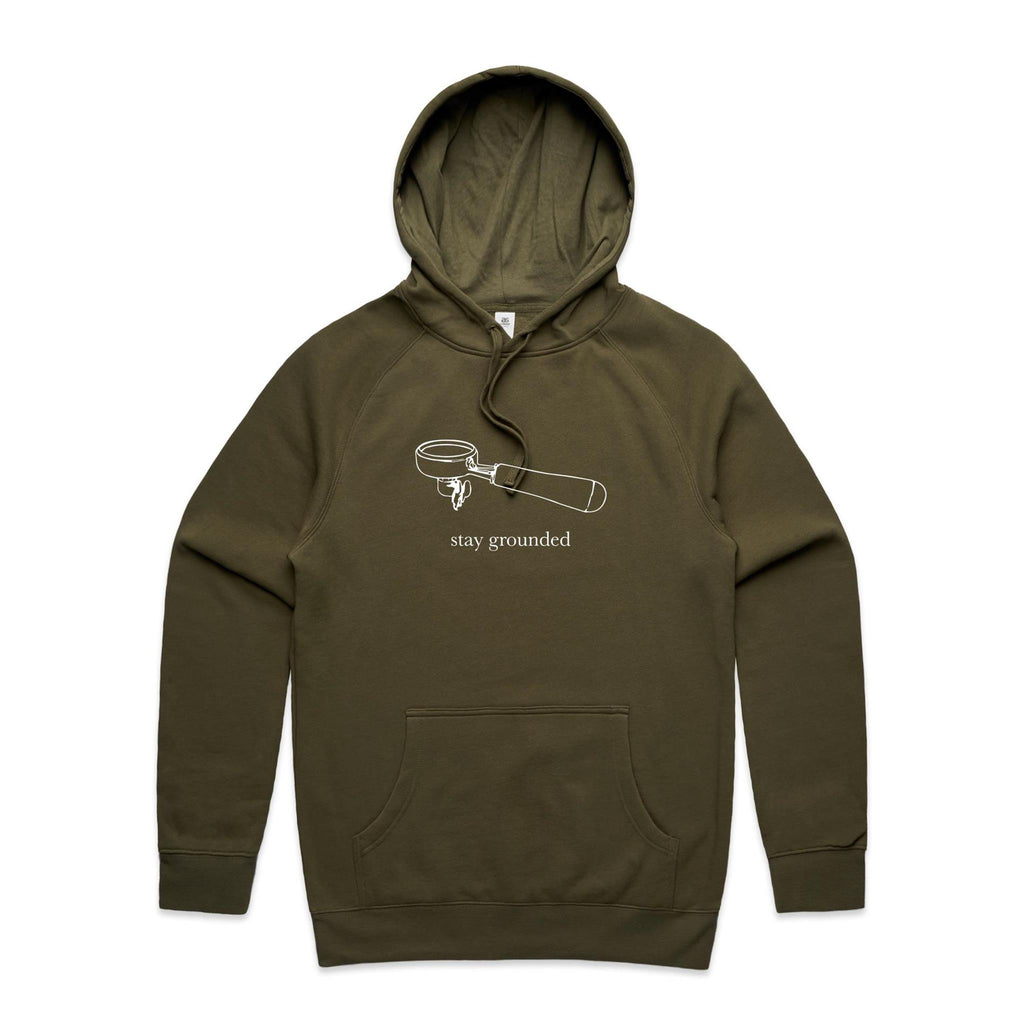 Stay Grounded, Coffee Portafilter Men's AS Colour Hoodie Army Mens Hoodie Coffee Printed In Australia