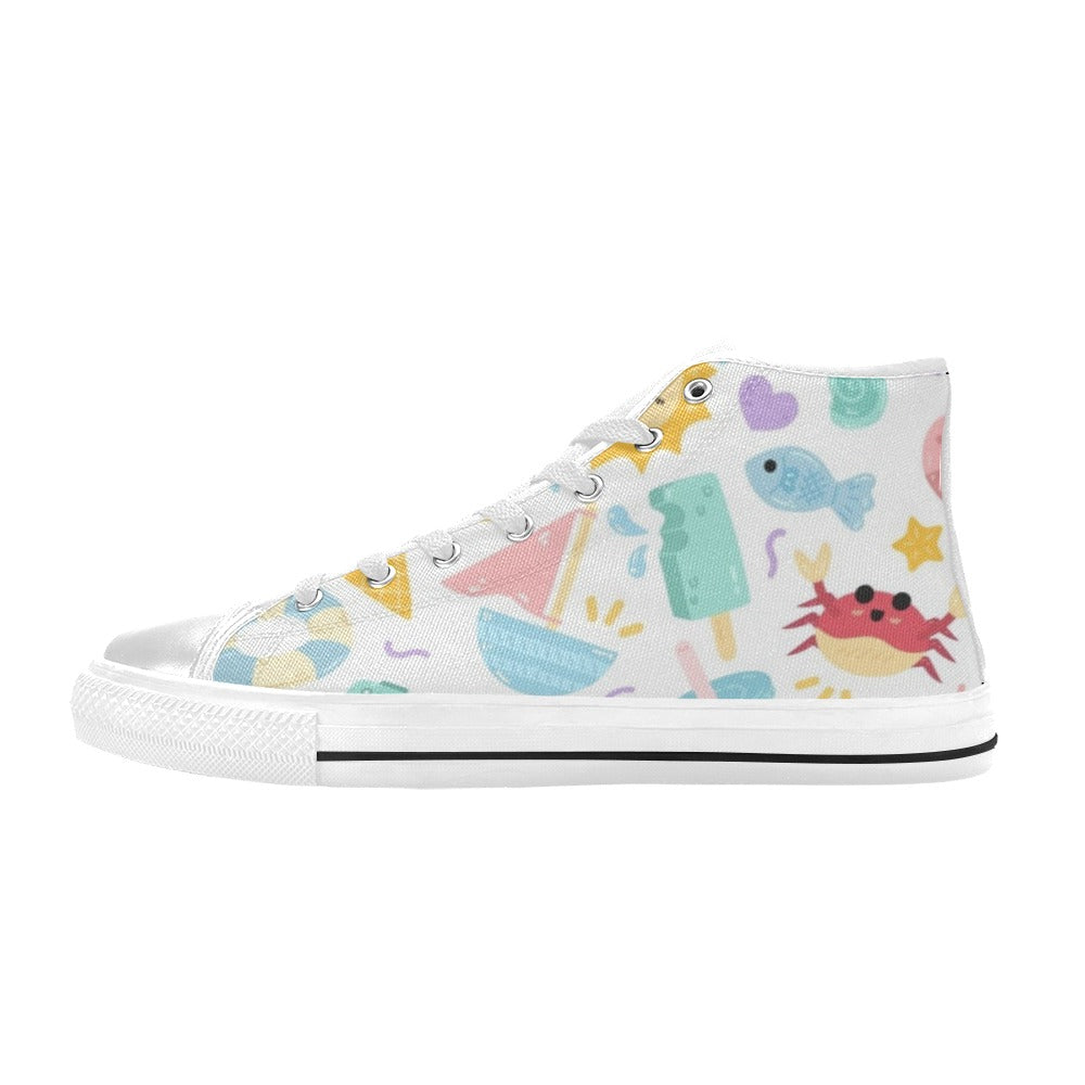 Summer Fun - Kids High Top Canvas Shoes