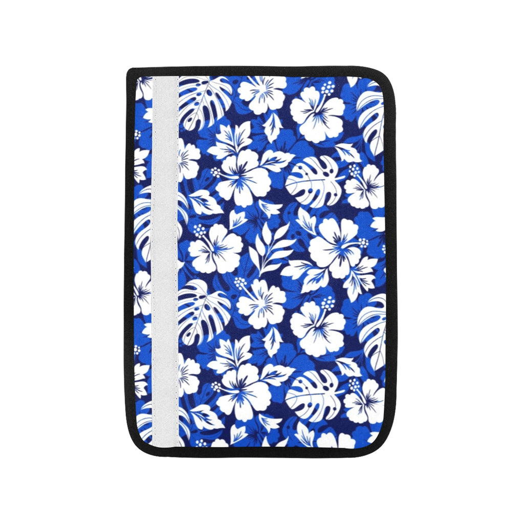 Blue Hawaiian Floral Car Seat Belt Cover 7''x10'' (Pack of 2) Car Seat Belt Cover 7x10 (Pack of 2) Plants Printed Offshore