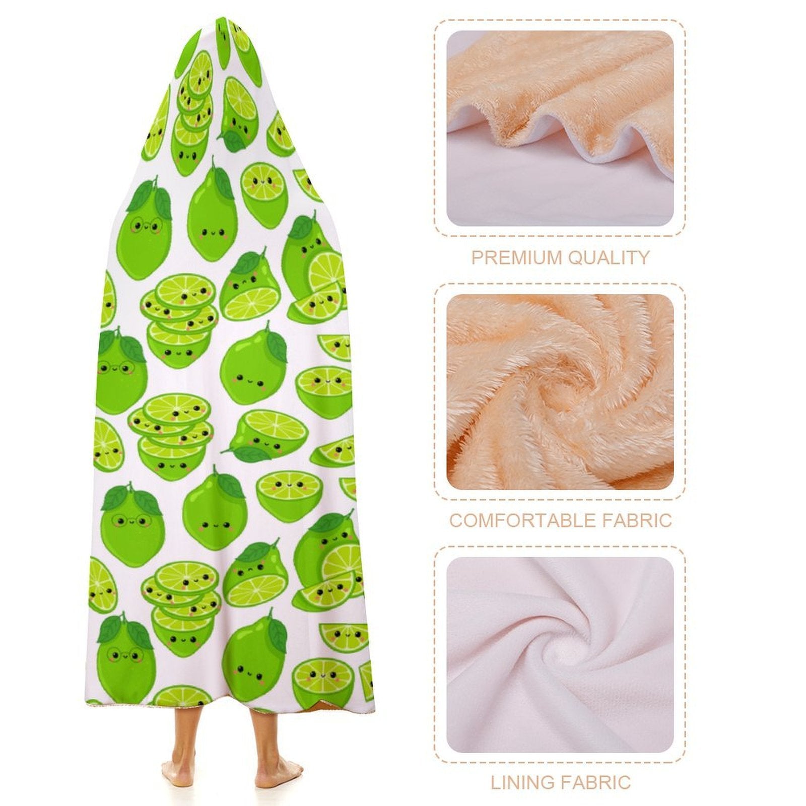 Cute Limes Kids Hooded Blanket 100cm x 130cm Kids Hooded Blanket Food Printed Offshore