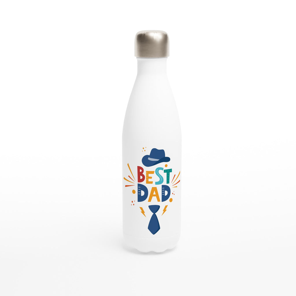 Best Dad - White 17oz Stainless Steel Water Bottle Default Title White Water Bottle Dad Globally Fulfilled