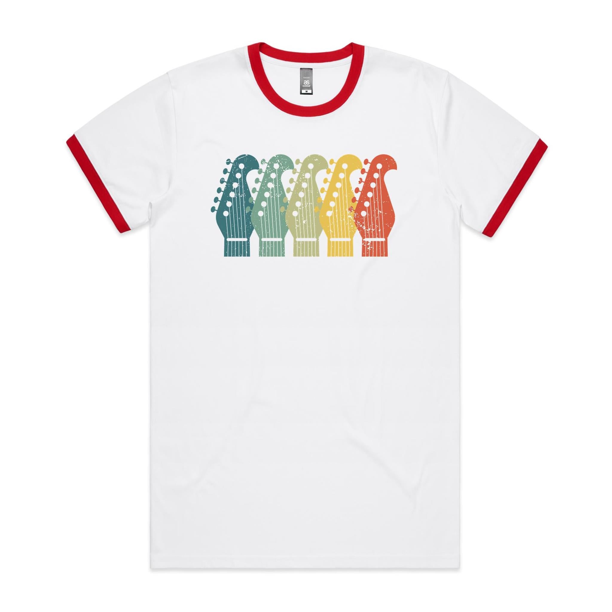 Guitar Headstock - Staple Ringer Tee White Red Ringer T-Shirt Music Printed In Australia
