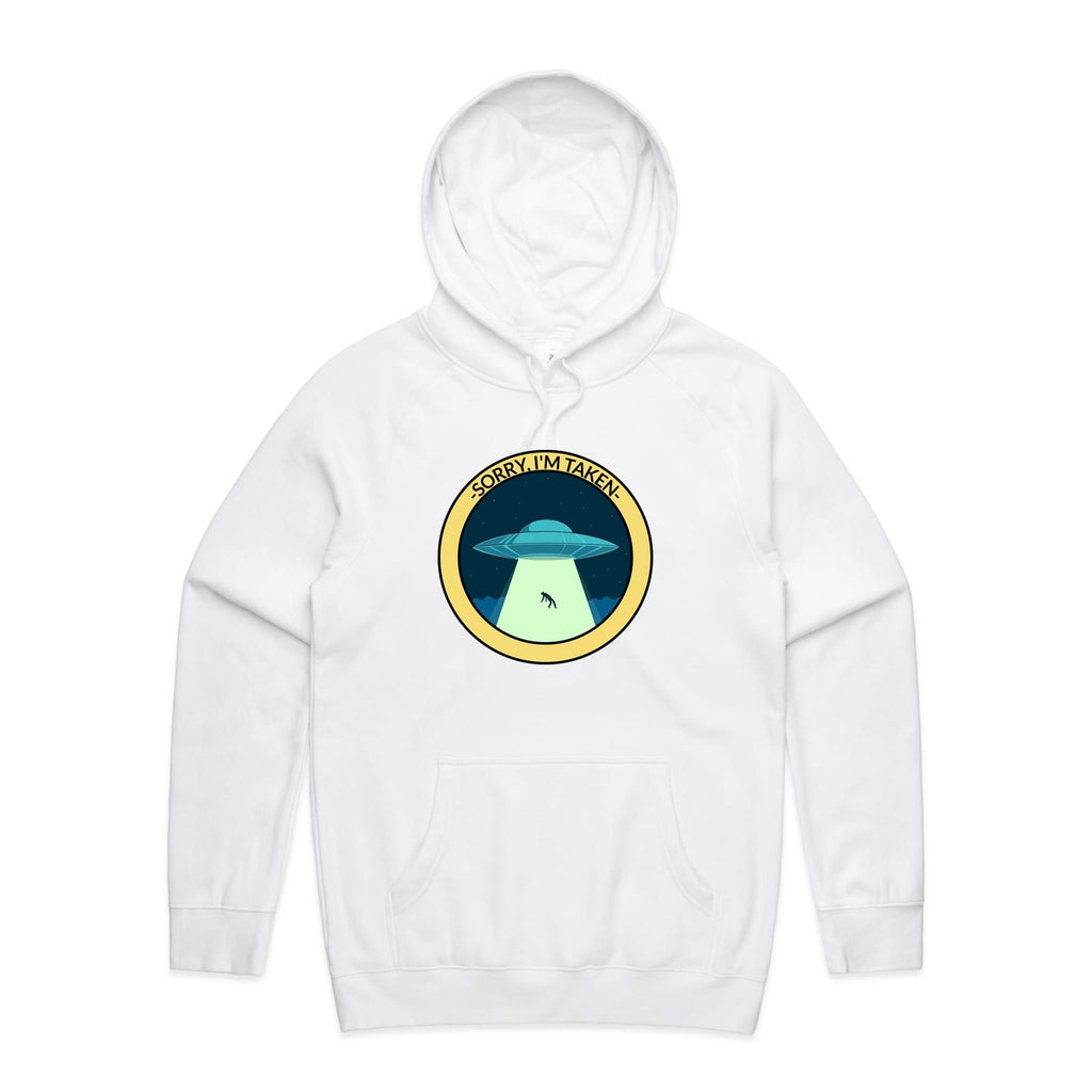 UFO Alien Abduction, Sorry I'm Taken - Mens Hoodie White Mens Hoodie Printed In Australia Sci Fi