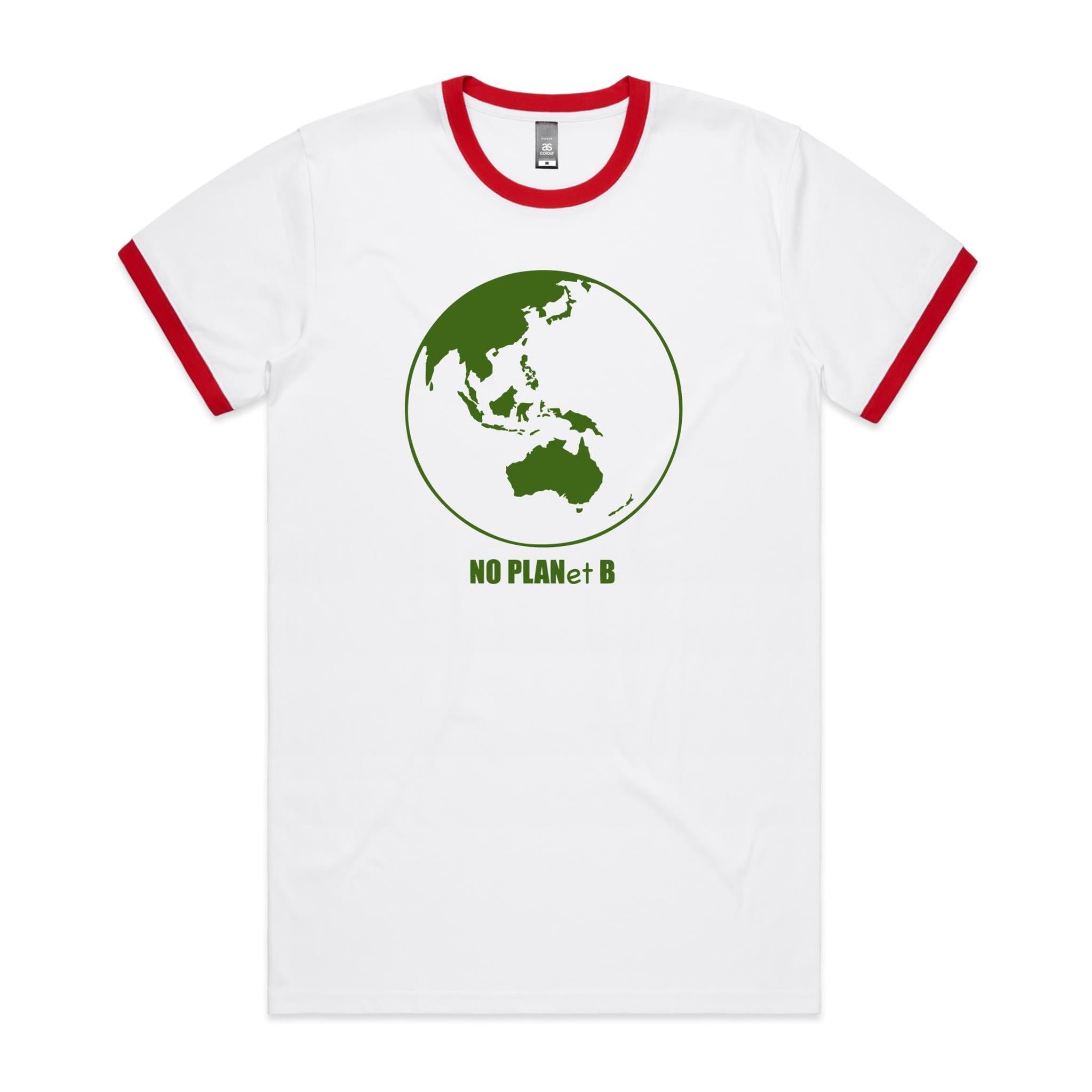 No Planet B, Earth - Staple Ringer Tee White Red Ringer T-Shirt Environment Printed In Australia