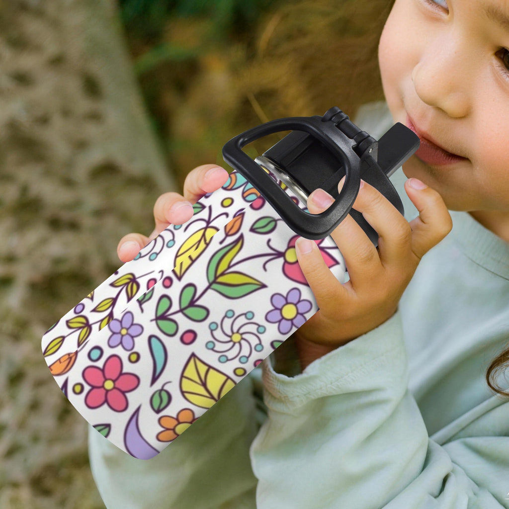 Hippie Butterfly And Flowers 12oz Kids Water Bottle with Straw Lid